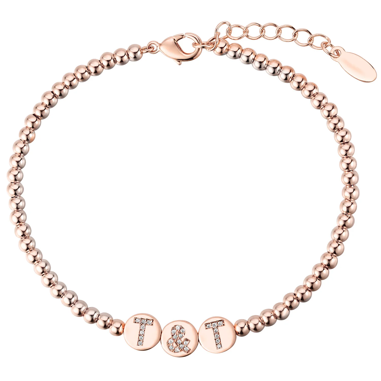 Pave CZ Initials Slider Charm Pave Initials Station Beaded Bracelet - Image 7