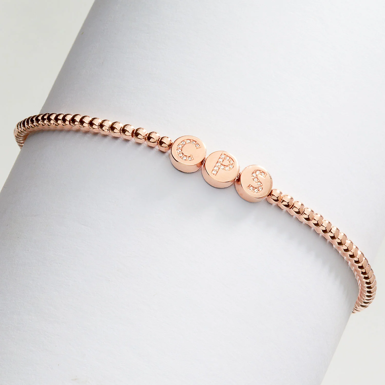 Pave CZ Initials Slider Charm Pave Initials Station Beaded Bracelet - Image 8
