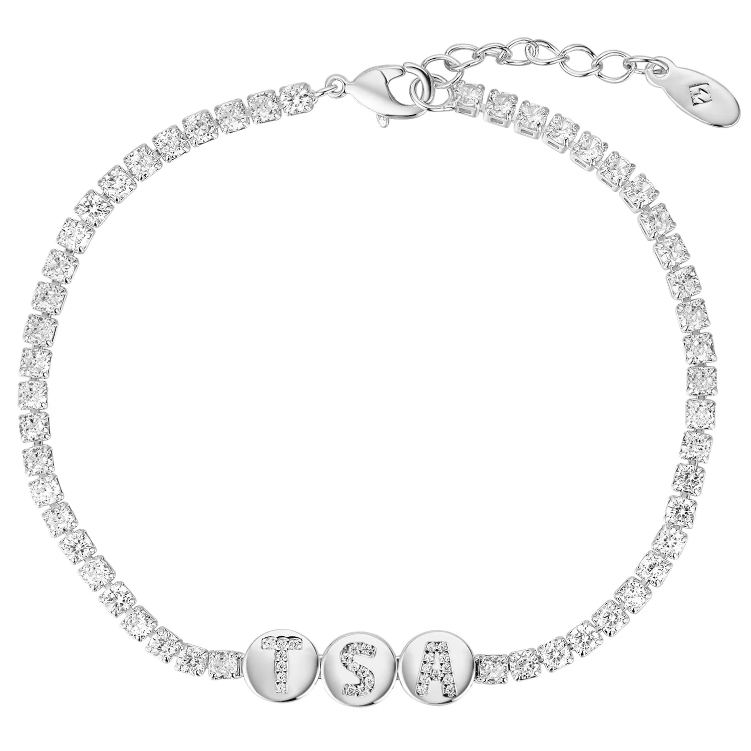 Pave CZ Initials Slider Charm Station CZ Tennis Bracelet - Image 2