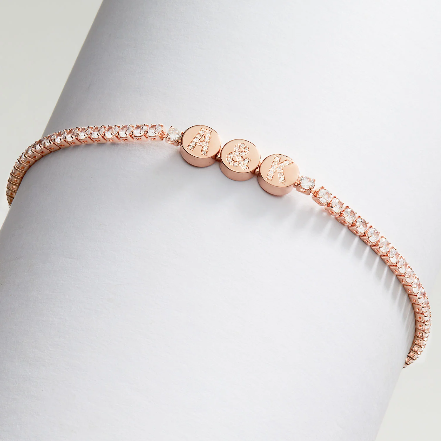 Pave CZ Initials Slider Charm Station CZ Tennis Bracelet - Image 8