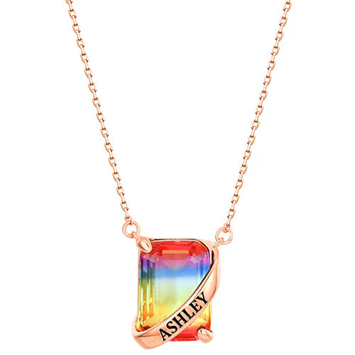Personalized Banner Iridescent Crystal Emerald cut necklace - Image 6