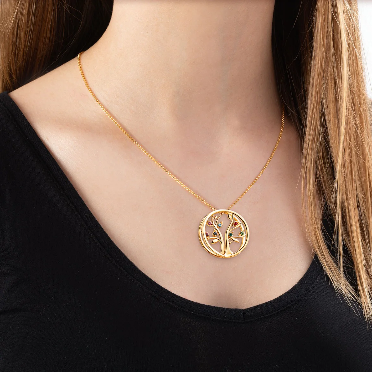 Personalized Birthstone Tree of Life Necklace- 14K Gold Plated - Image 3