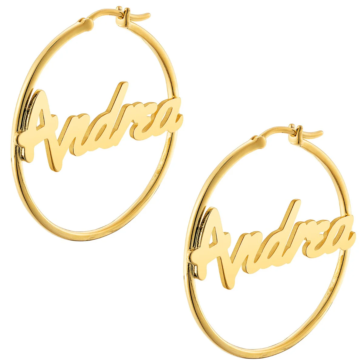 Personalized Bold Script Name Medium Hoop Earrings - Image 6