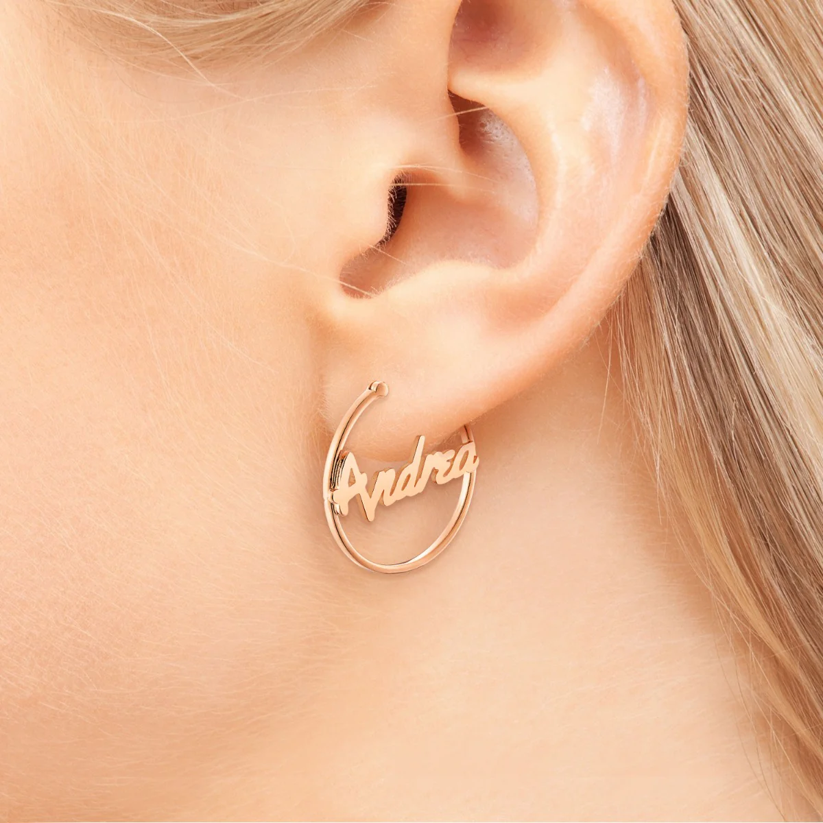 Personalized Bold Script Name Small Hoop Earrings - Image 10