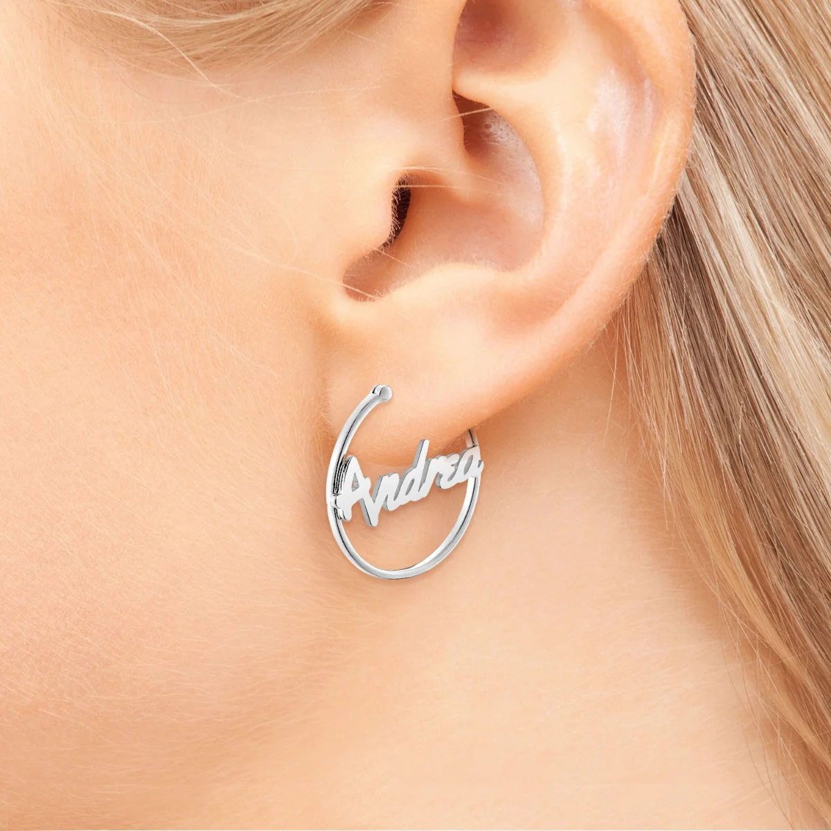Personalized Bold Script Name Small Hoop Earrings - Image 4