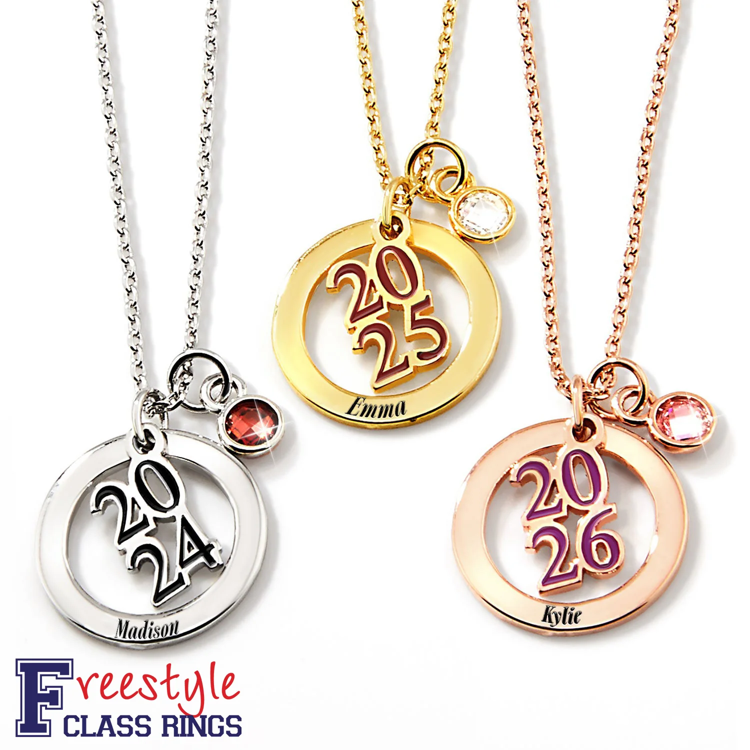 Personalized Charms Enamel Graduation Cluster Birthstone Freestyle Class/ Graduation Necklace