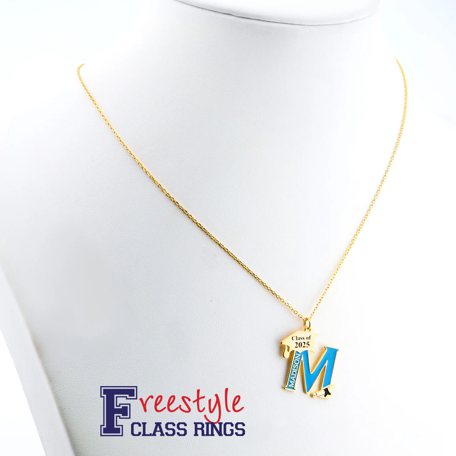 Personalized Enamel Initial with Name and Graduation Cap Necklace - Image 6