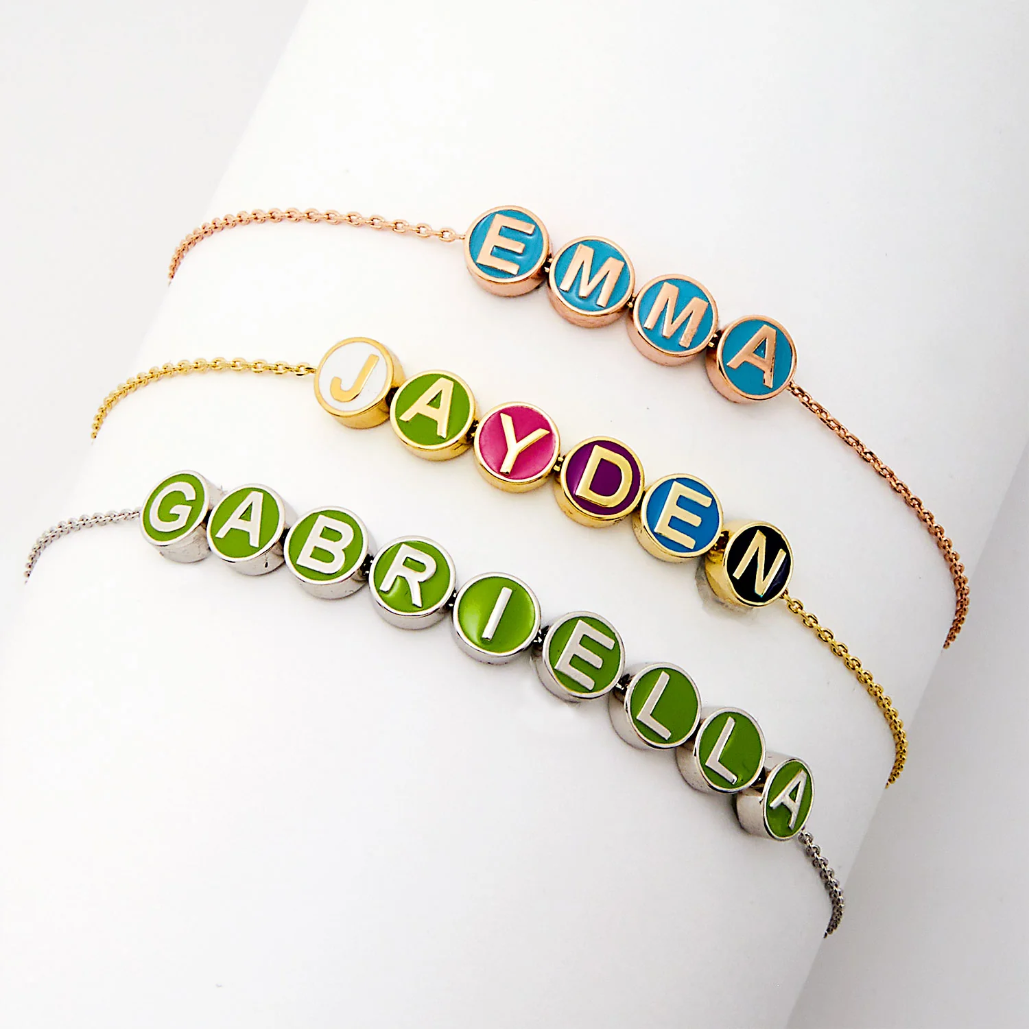 Personalized Enamel Slider Charm Name/ Initial Bracelet - Image 2