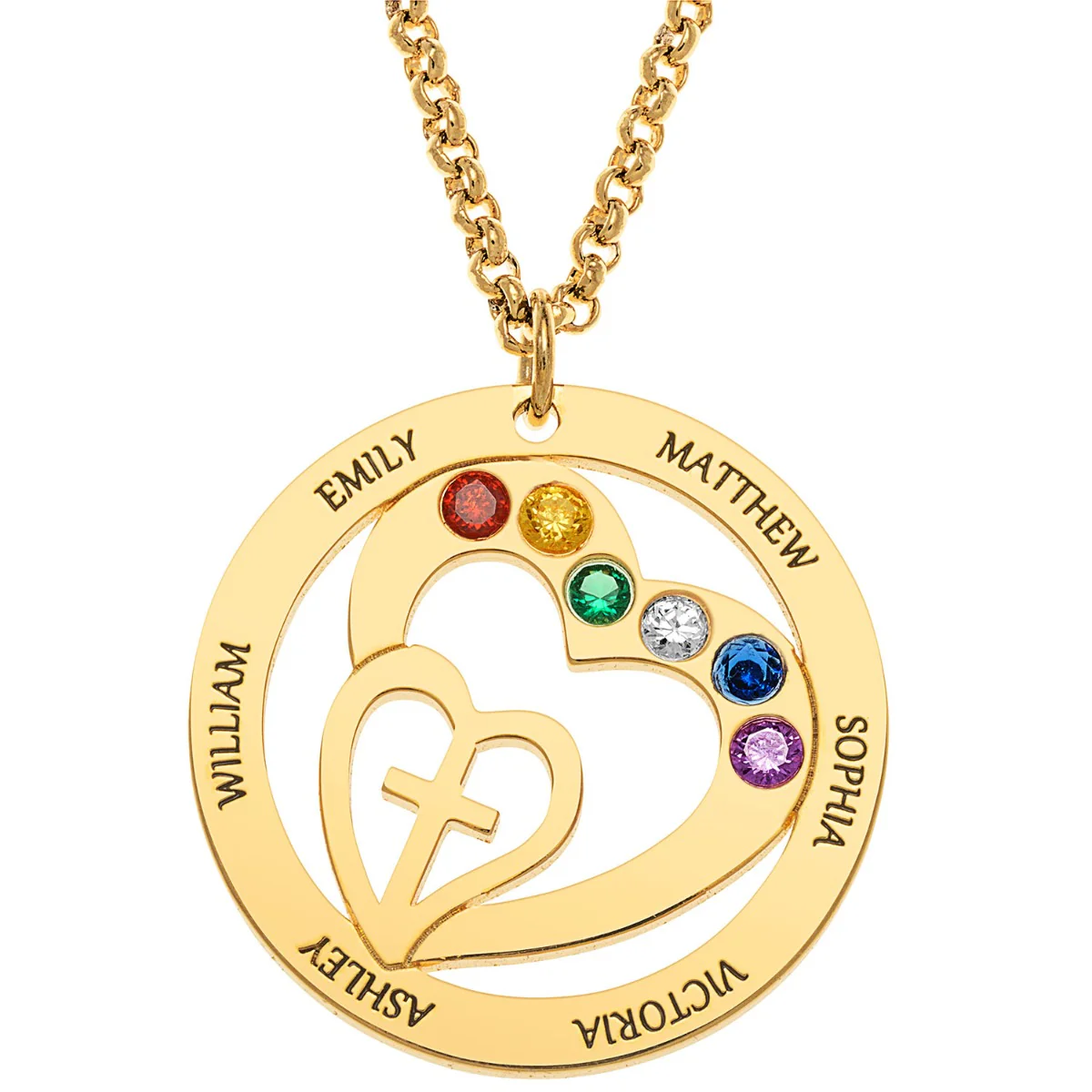 Personalized Engraved Name and Birthstone with Cross Heart Necklace - Image 4