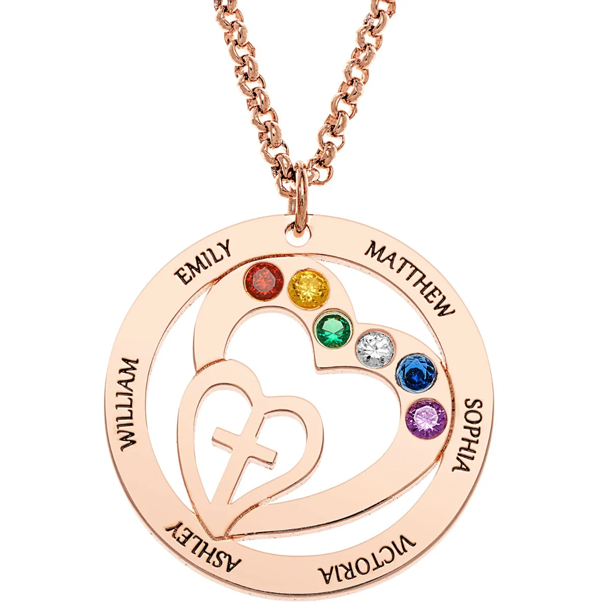Personalized Engraved Name and Birthstone with Cross Heart Necklace - Image 5