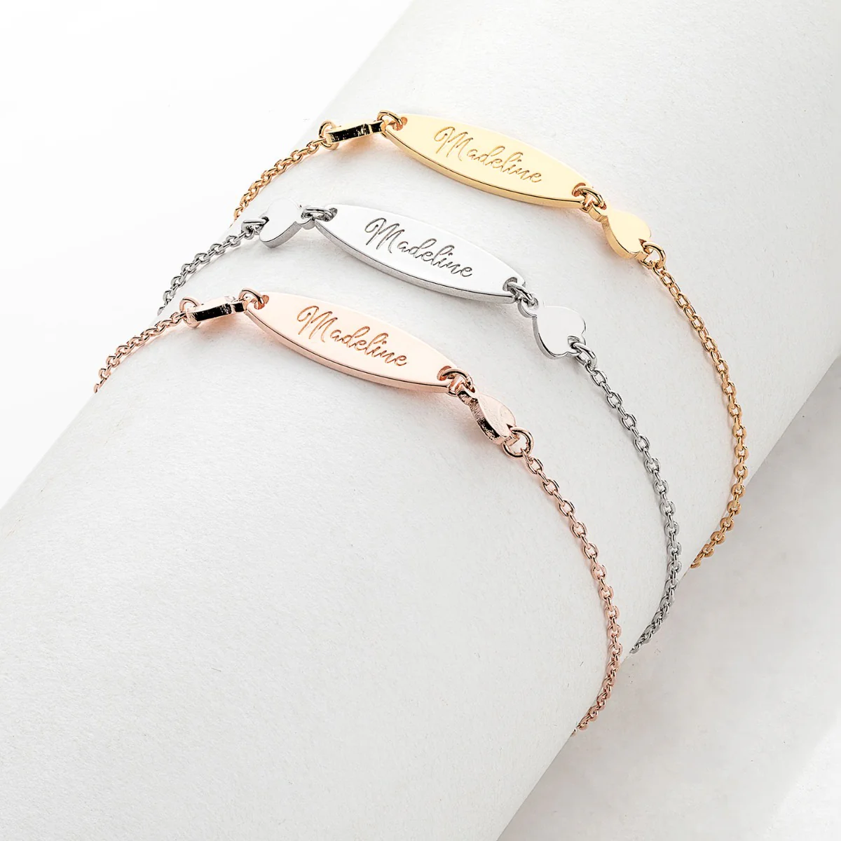 Personalized Engraved Name Mini Oval with Hearts ID Bracelet