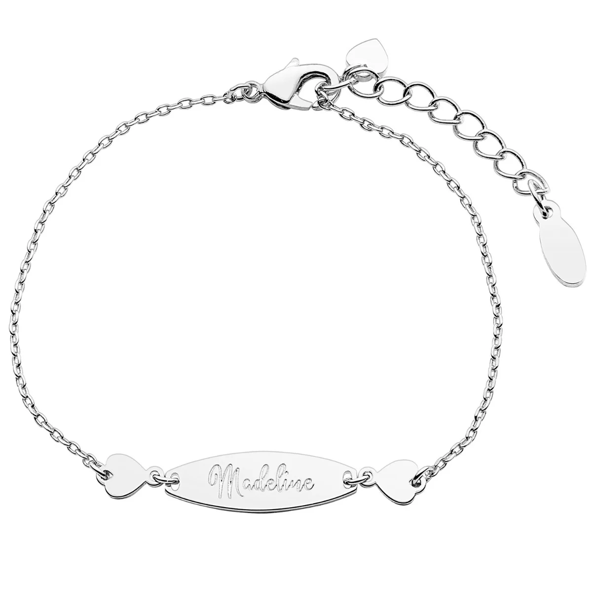 Personalized Engraved Name Mini Oval with Hearts ID Bracelet - Image 2