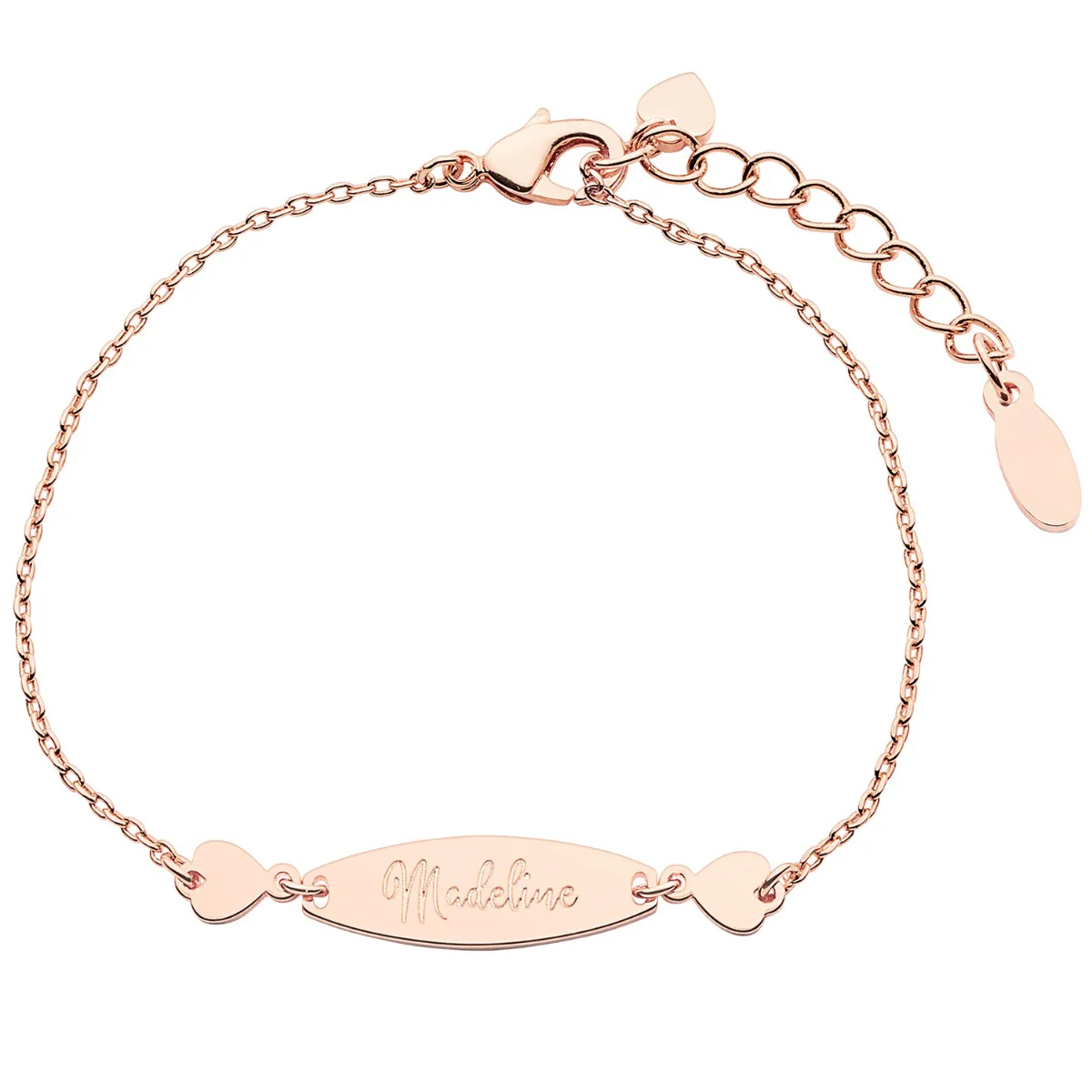 Personalized Engraved Name Mini Oval with Hearts ID Bracelet - Image 5
