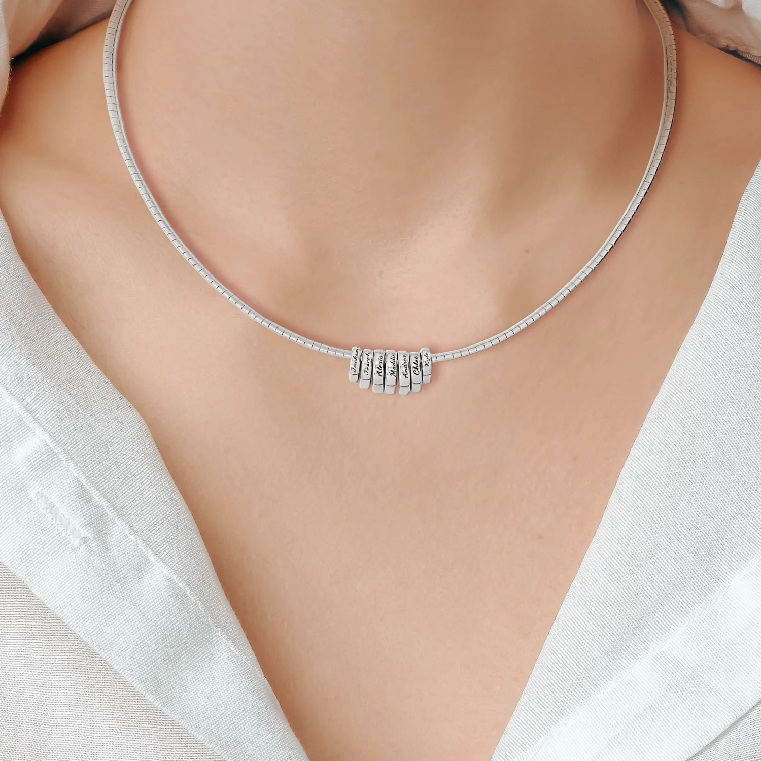 Personalized Engraved Slider Charms Omega Chain Necklace - Image 4