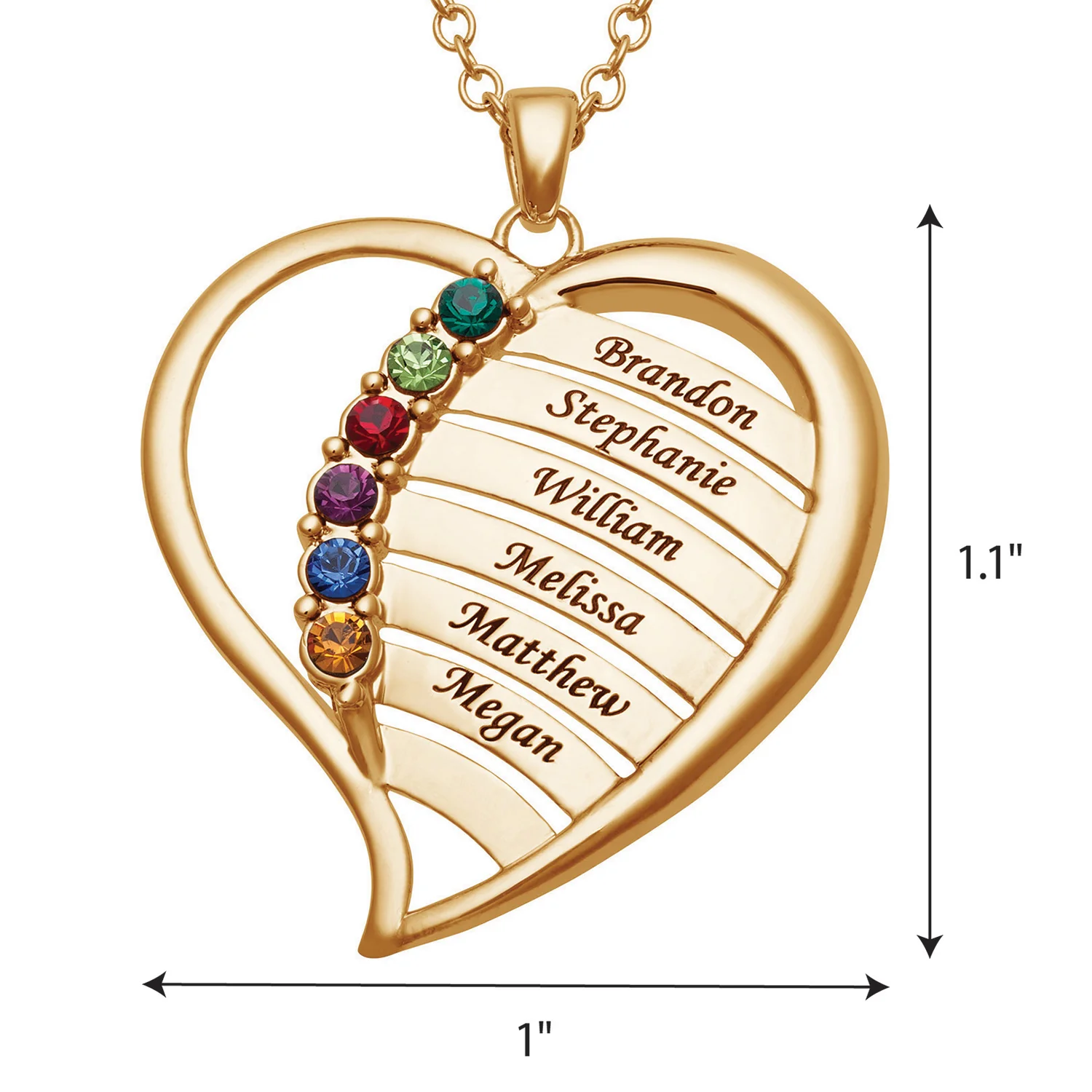 Personalized Family Birthstone and Names Heart Necklace - Image 3