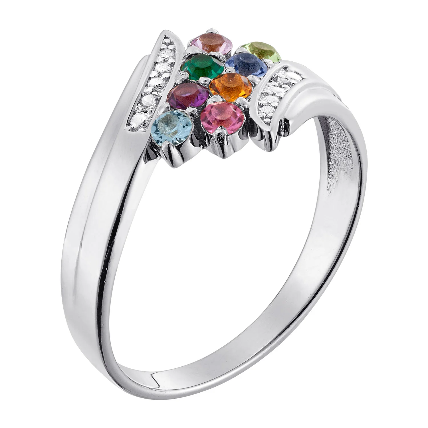 Personalized Family Birthstone Bypass Ring - Image 2