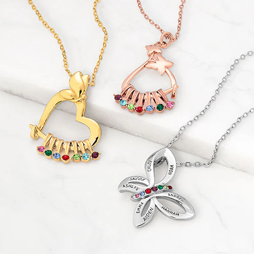 Personalized Heart with Butterfly Slider Charm Necklace - Image 7