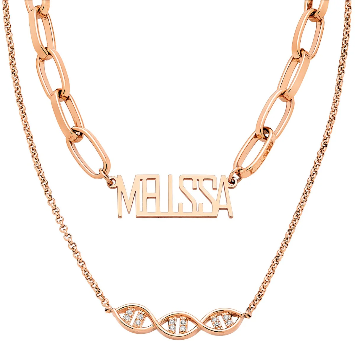 Personalized Layered Cutout Name Necklace with DNA Charm - Image 6