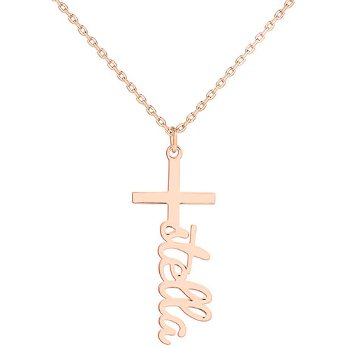 Personalized Lowercase Script Name Cross Necklace - Image 6