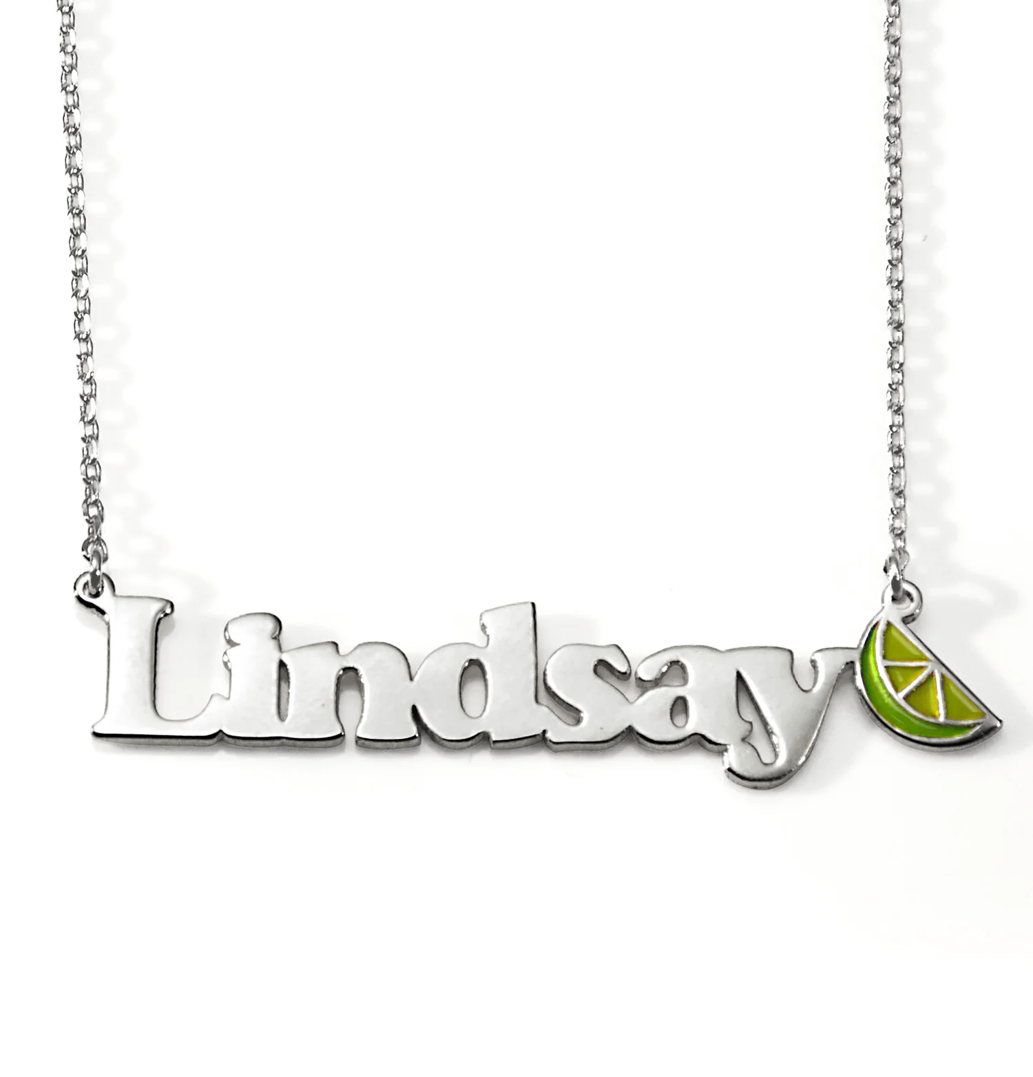 Personalized Name Necklace with Enamel Lime Wedge Accent - Image 3
