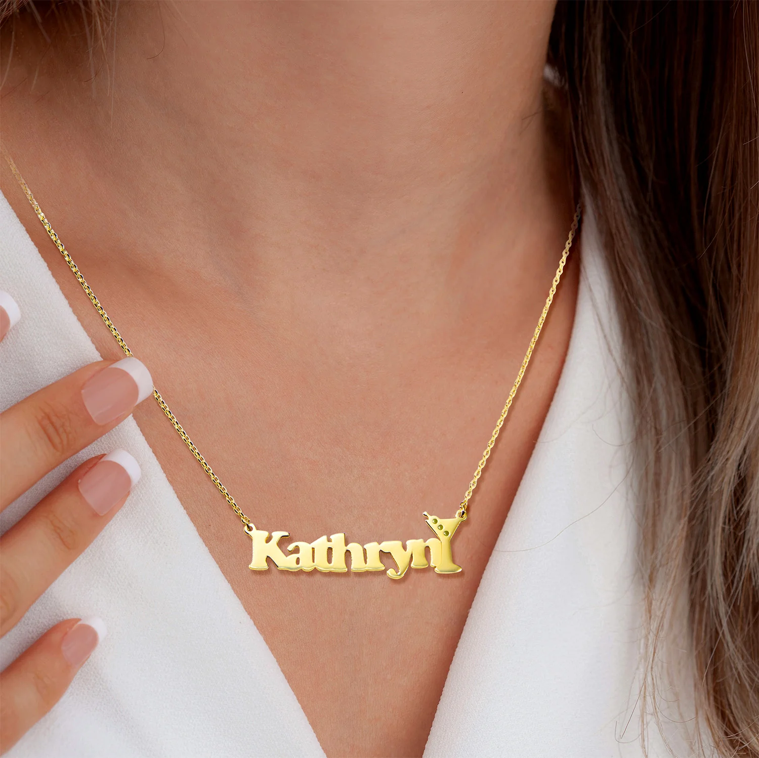 Personalized Name Necklace with Enamel Martini Accent - Image 2