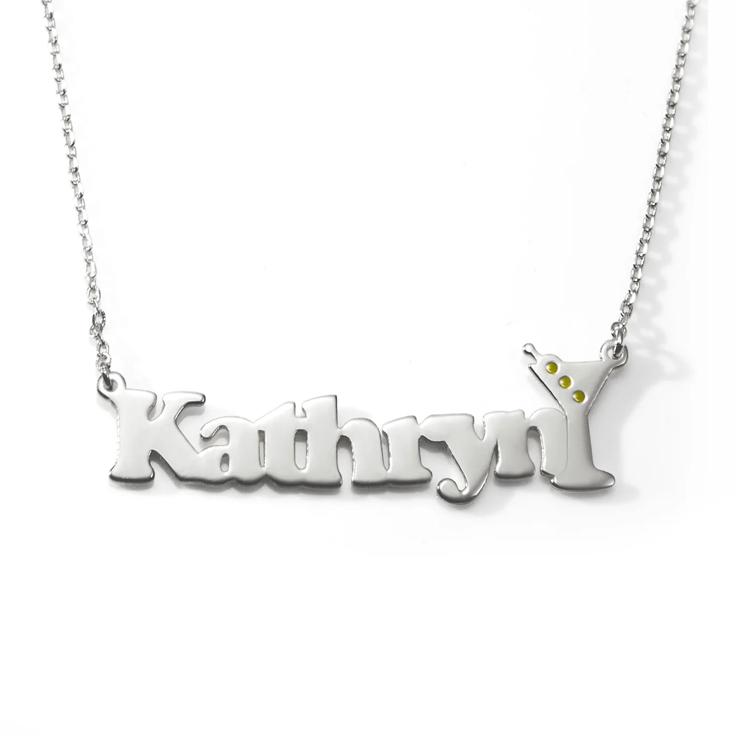 Personalized Name Necklace with Enamel Martini Accent - Image 3