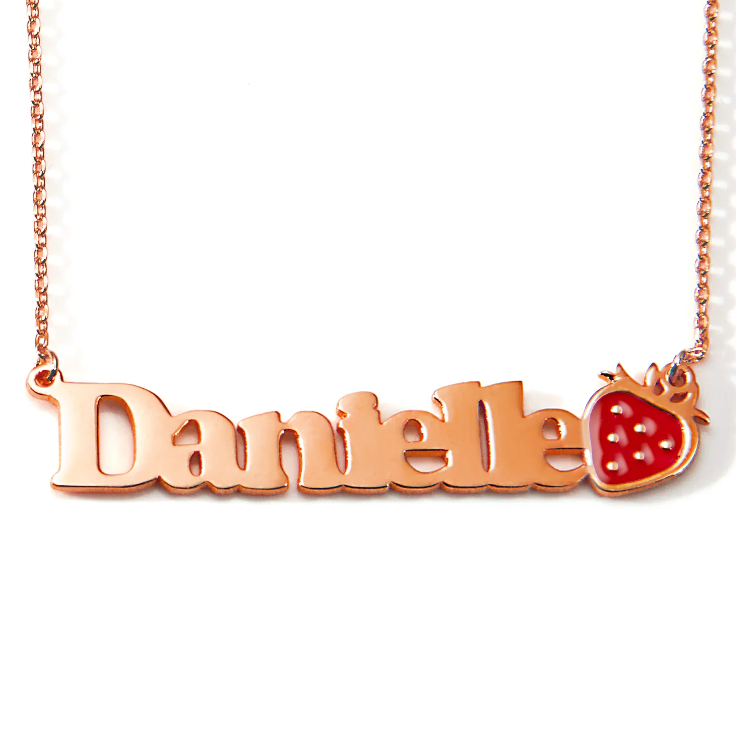 Personalized Name Necklace with Enamel Strawberry Accent - Image 5