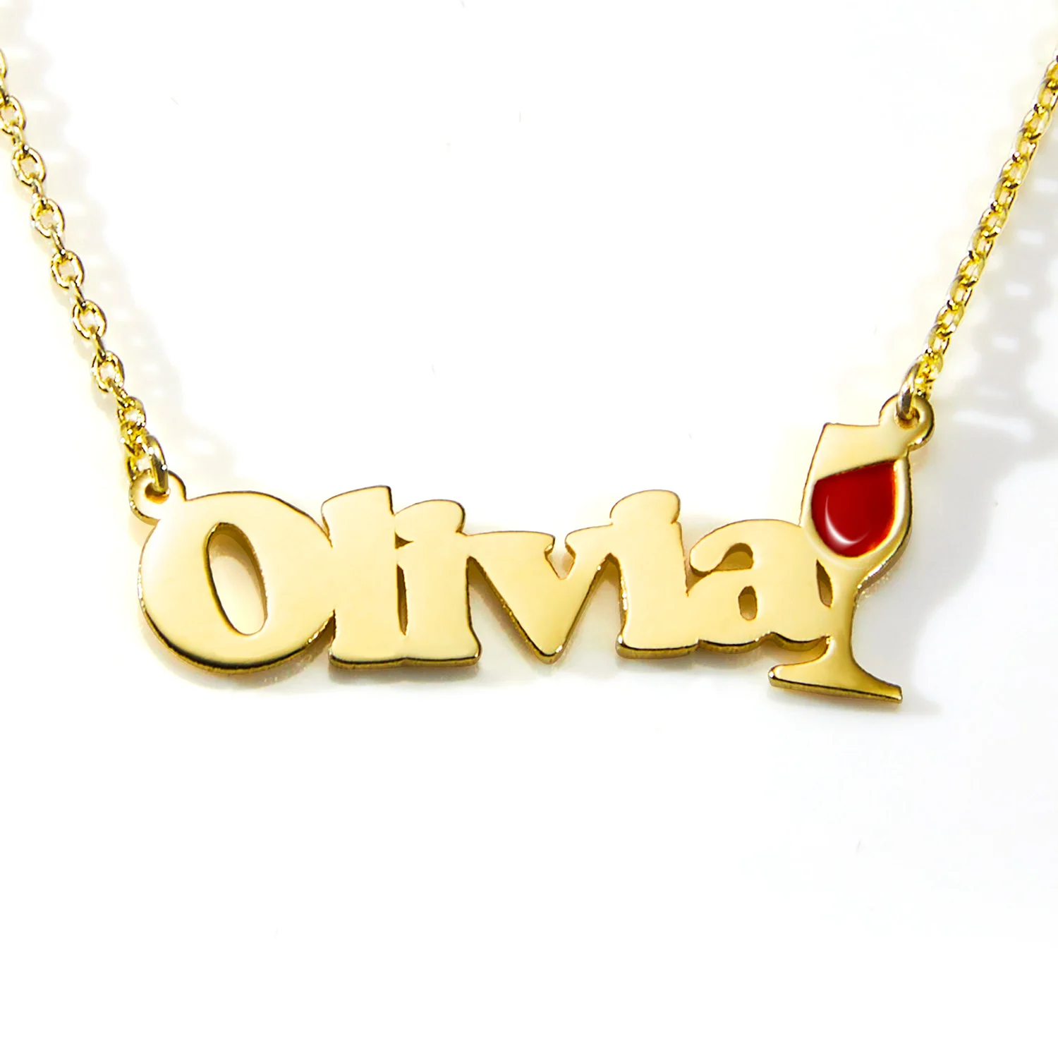 Personalized Name Necklace with Enamel Wine Glass Accent - Image 4