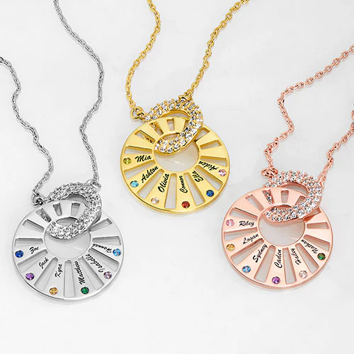 Personalized Pave Interlocking Circles with Names and Birthstones Necklace