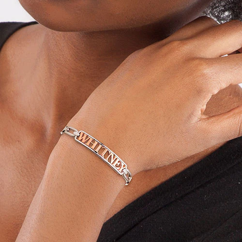 Personalized Plaque Name Frozen Oval Link Chain Cuff Bracelet - Image 7