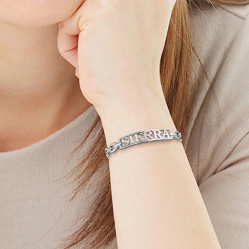 Personalized Plaque Name Frozen Paperclip Chain Cuff Bracelet - Image 3