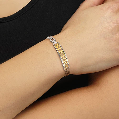 Personalized Plaque Name Frozen Paperclip Chain Cuff Bracelet - Image 5