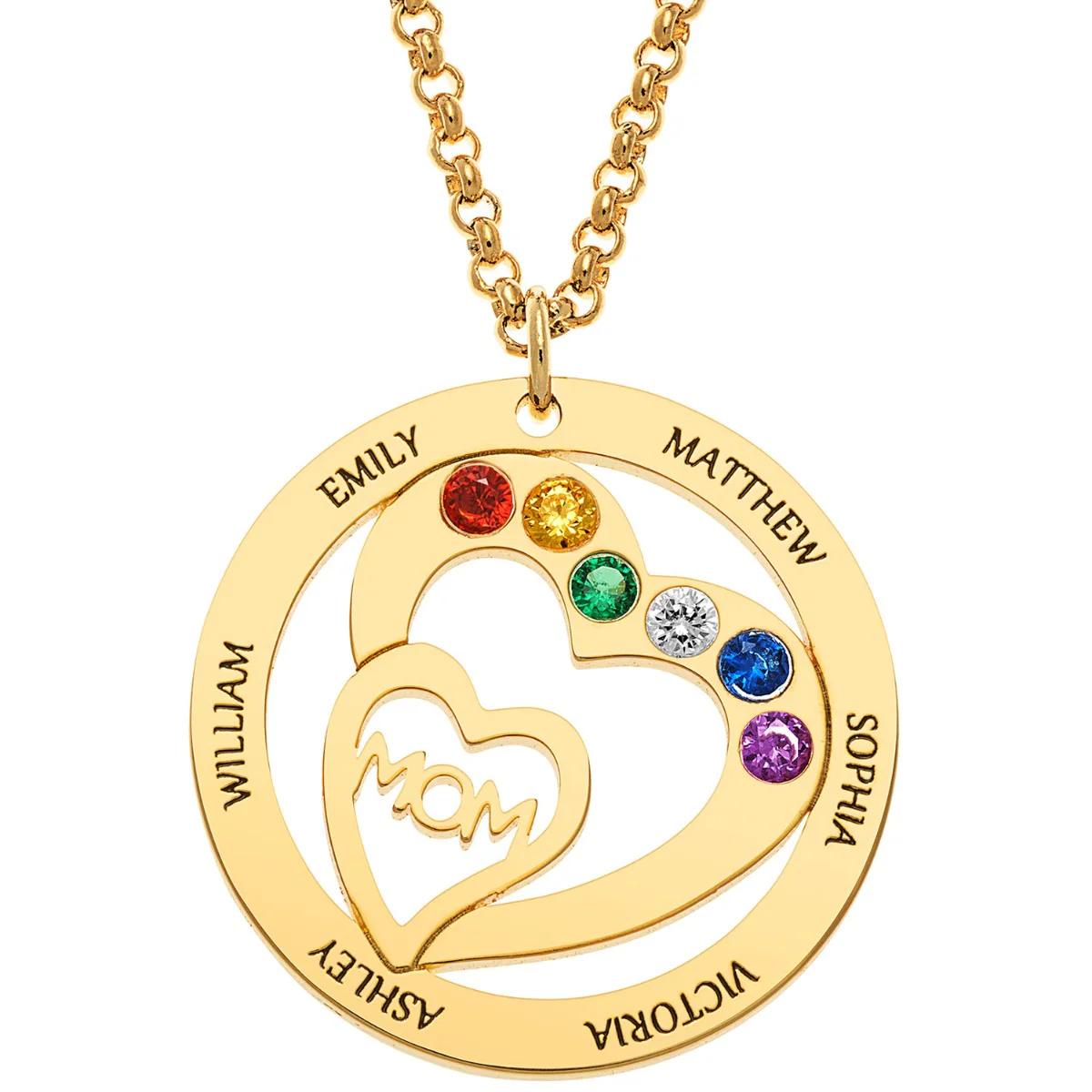 Personalized Plated Engraved Name and Birthstone with Mom Heart Necklace - Image 4