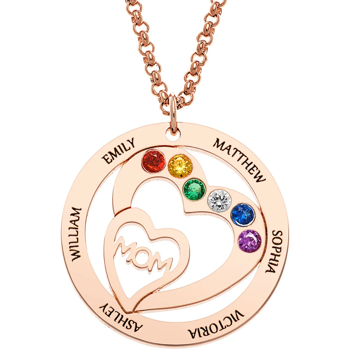 Personalized Plated Engraved Name and Birthstone with Mom Heart Necklace - Image 5