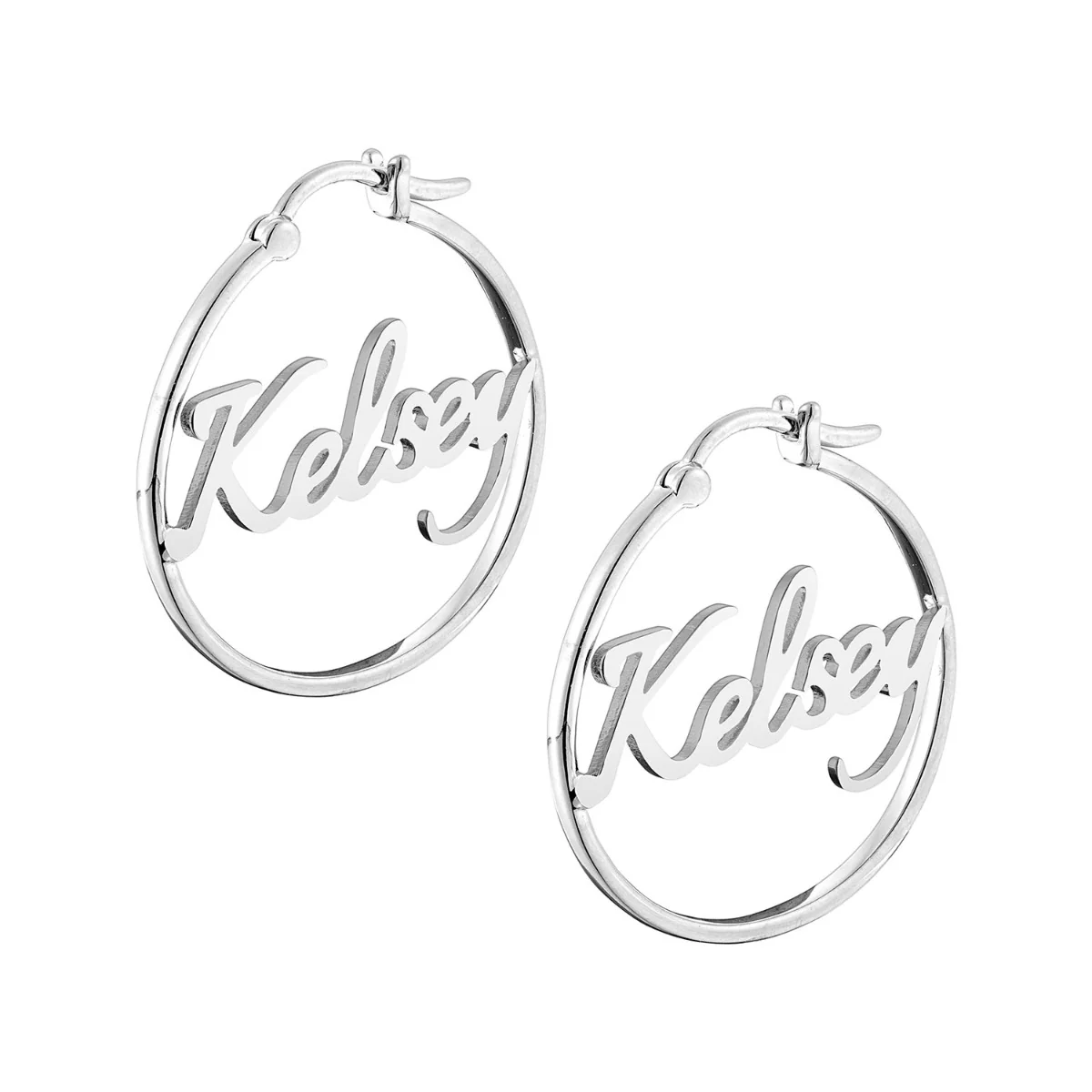 Personalized Script Name Small Hoop Earrings - Image 4