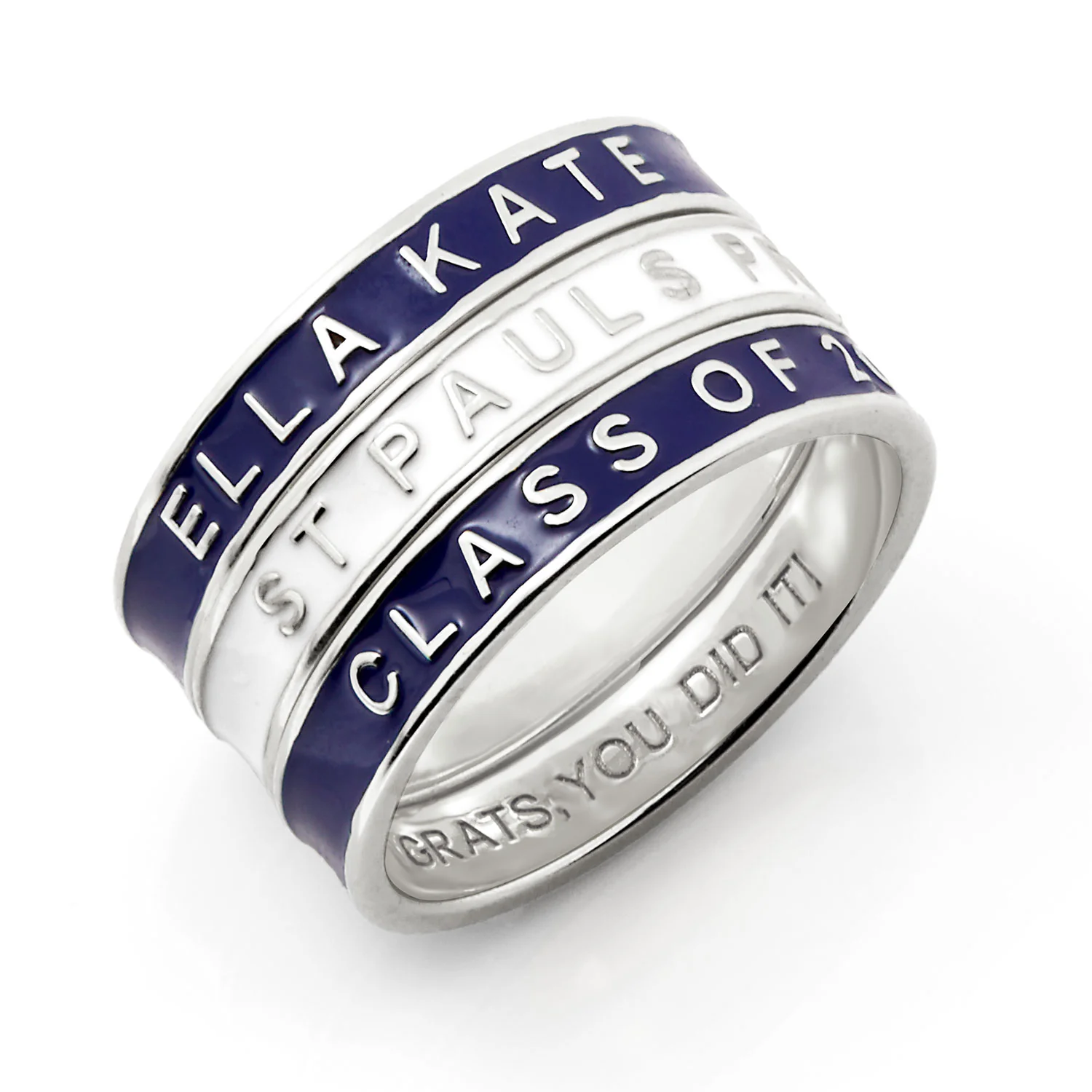 Personalized Silver Plated Enamel Stackable Bands Freestyle Class Ring - Image 2