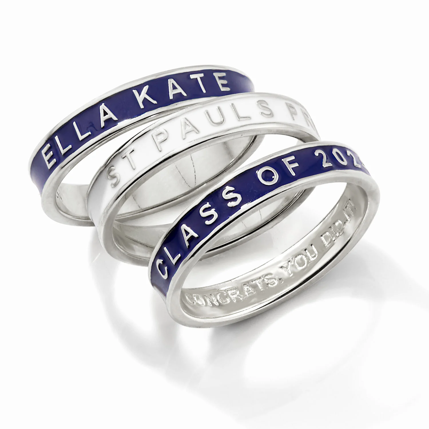 Personalized Silver Plated Enamel Stackable Bands Freestyle Class Ring - Image 4