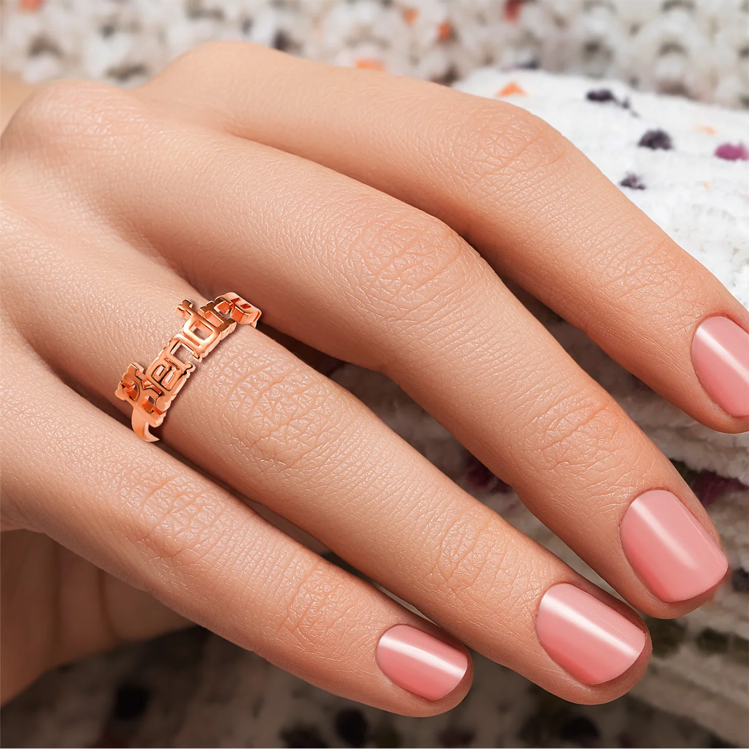 Personalized Western Font Name Plaque Ring - Rose Gold Plated - Image 2