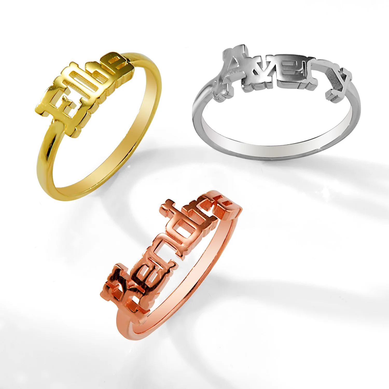 Personalized Western Font Name Plaque Ring - Rose Gold Plated - Image 5