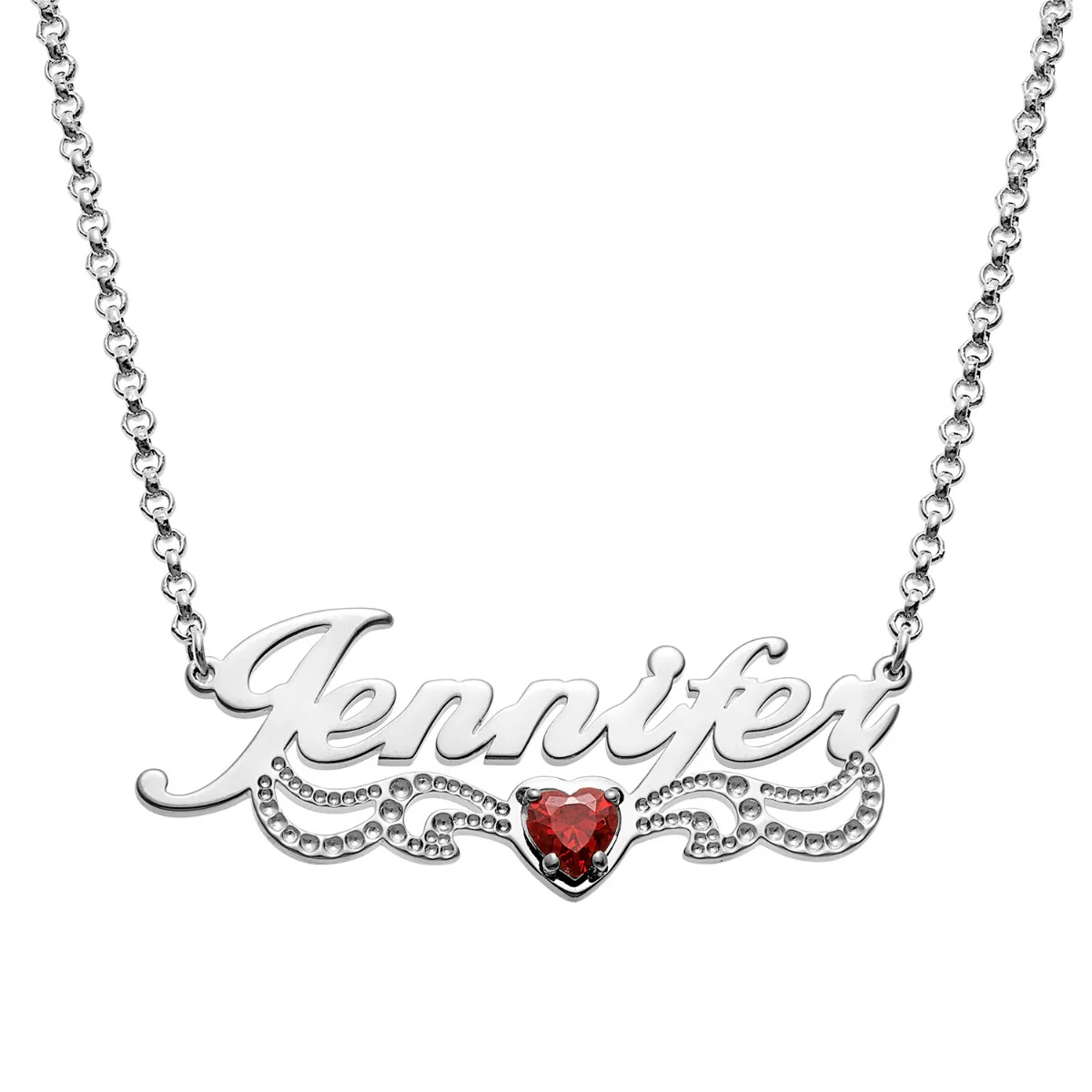 Personalizled Name with Birthstone Scroll Plaque Necklace - Image 2