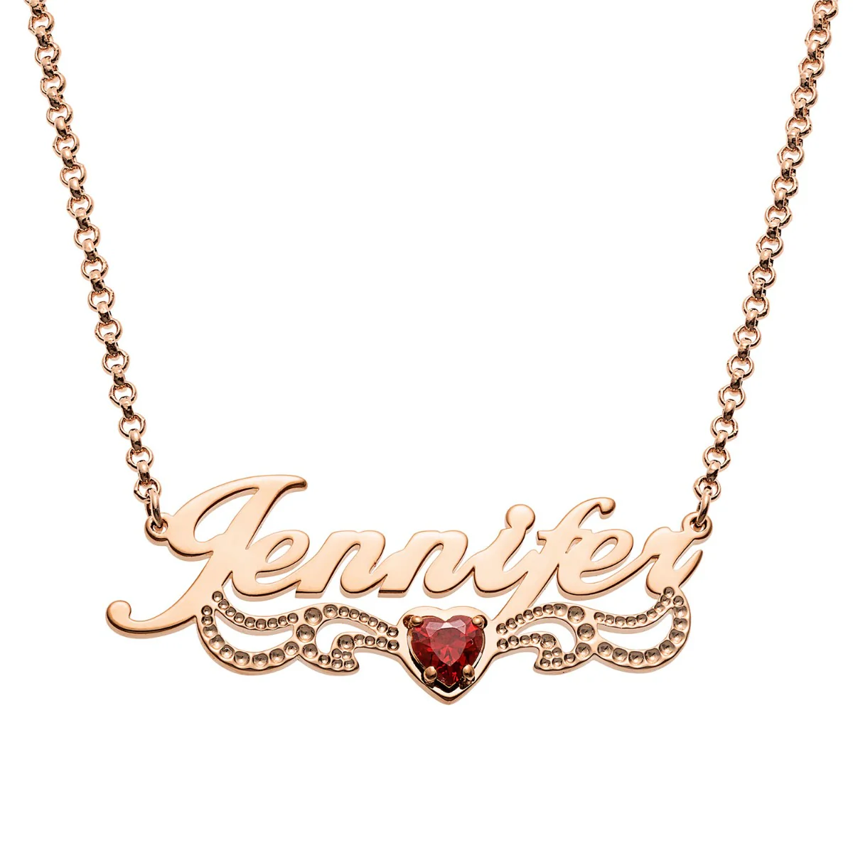 Personalizled Name with Birthstone Scroll Plaque Necklace - Image 6