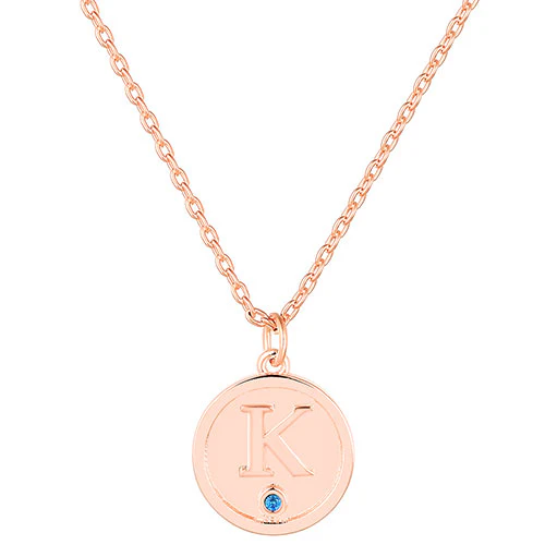 Petite Embossed Initial with Birthstone Disc Necklace - Image 6