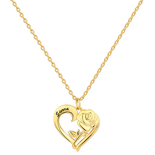 Petite Engraved Heart with Rose Necklace - Image 4