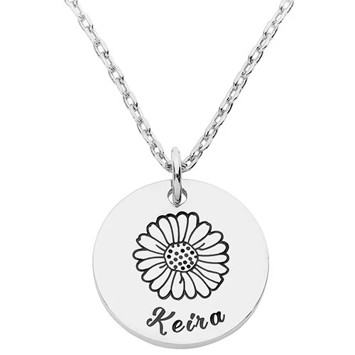 Petite Engraved Name and Daisy Disc Necklace - Image 2