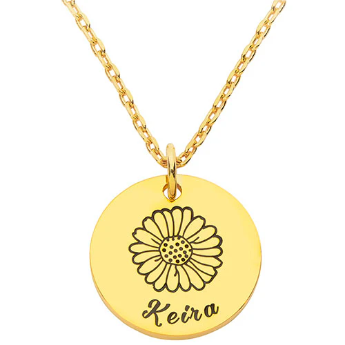 Petite Engraved Name and Daisy Disc Necklace - Image 4