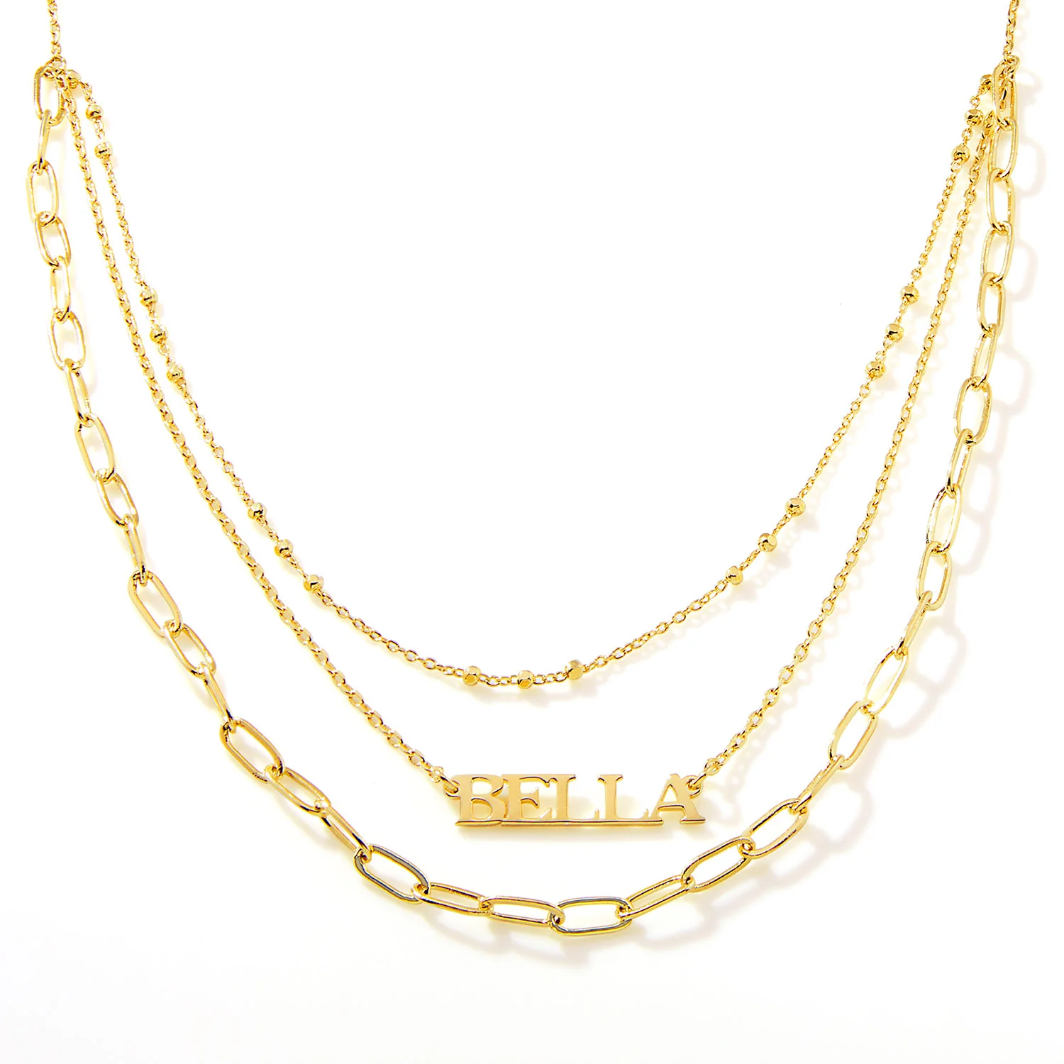 Petite Name Plaque Layered Multichain Necklace - Image 3