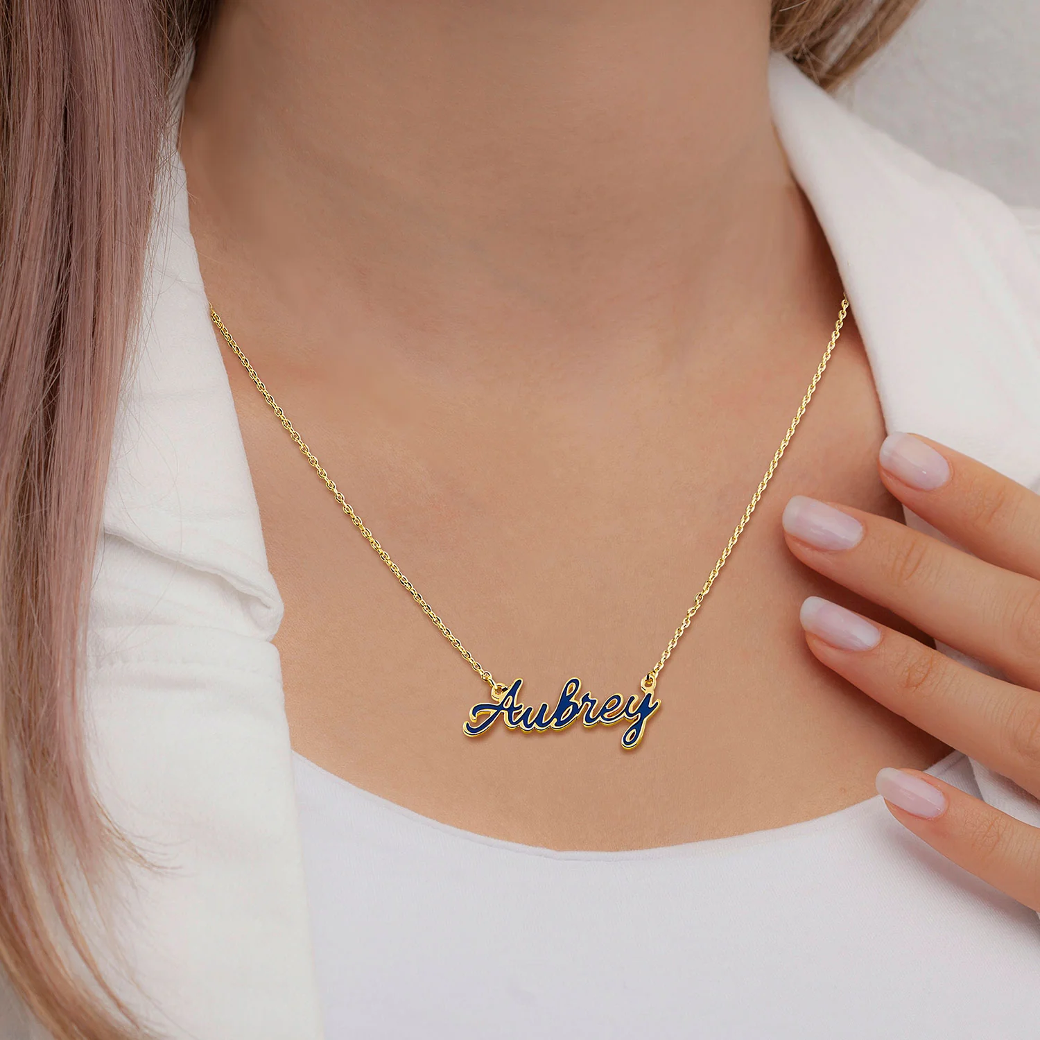 Petite Script Enamel Name Necklace - Image 4