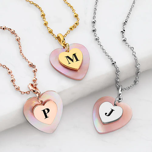Pink Pearl Heart Initial Necklace