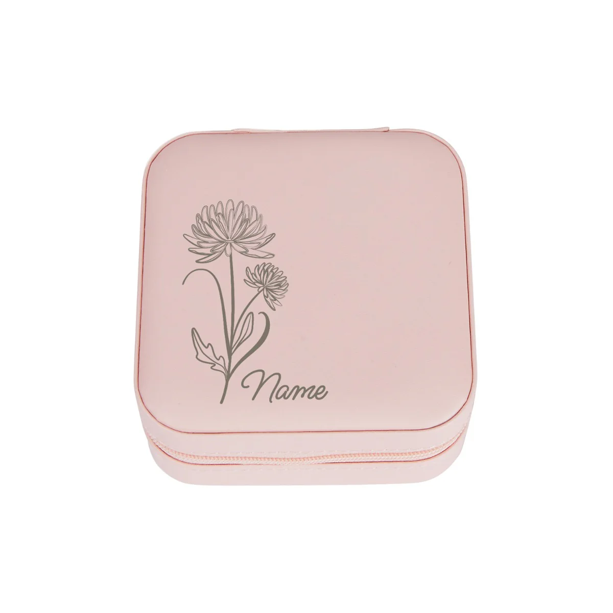 Pink Zip Travel Jewelry Case with Birth Month Flower and Name - Image 6