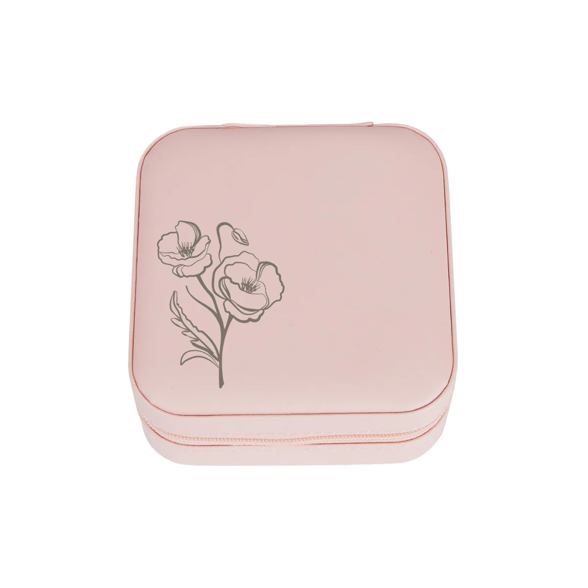 Pink Zip Travel Jewelry Case with Birth Month Flower and Name - Image 7